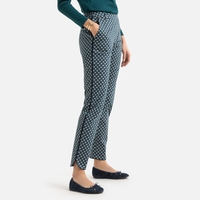 Cotton Ankle Grazer Trousers in Graphic Print,  Length 27.5"