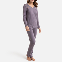 Cotton Long-Sleeved Pyjamas with Lace Detail