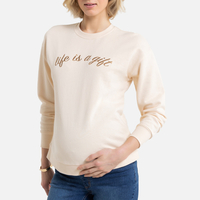Cotton Maternity Sweatshirt with Embroidered Slogan