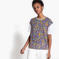 Dual Fabric Floral Print T-Shirt