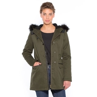 Dual Fabric Padded Parka with Drawstring Waist
