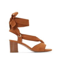 Faux Suede Heeled Tie-Leg Sandals