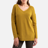 Fine Knit Long Tunic Jumper with Openwork V-Neck