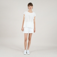 Flared Blouse with Gathered Front and Ruffled Sleeves