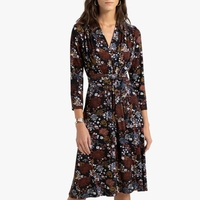 Flared Midi Dress in Floral Print with Long-Sleeves