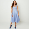 Flared Midi Dress in Polka Dot with Openwork Straps