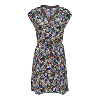 Flared Mini Dress in Floral Print with Short Sleeves and V-Neck