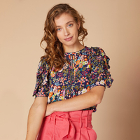 Floral Blouse with Short Ruffled Sleeves