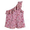 Floral Print Asymmetric Blouse with Ruffle Trim