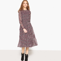 Floral Print Embroidered Detail Folk Midi Dress