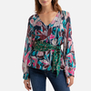 Floral Tie-Waist Blouse with V-Neck