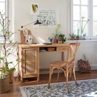 Gabin Solid Pine and Cane Desk