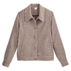 Houndstooth Check Buttoned Jacket with Faux Tortoiseshell Buttons and Pockets