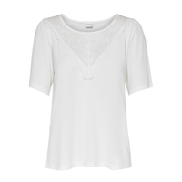 Lace Panel T-Shirt with Short Sleeves and Crew Neck