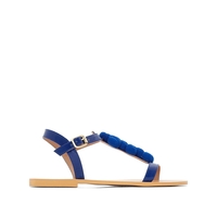 Leather Sandals with Pompom Detail
