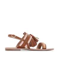 Leather Sandals with Pompom Detail