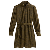 Leopard Print Mini Dress with High-Neck and Long Puff Sleeves