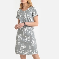 Linen Mix Floral Print Shift Dress