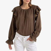 Long-Sleeved Ruffled Blouse with Lace Finish