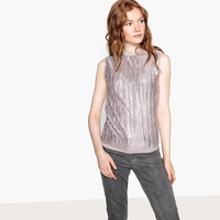 Metallic Pleated High Neck Top