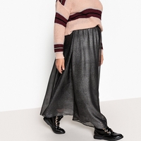 Metallic Pleated Midi Skirt