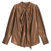 Metallic Pussy-Bow Shirt in Cotton Mix with Long Sleeves