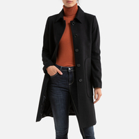 Mid-Length Buttoned Coat with Pockets in Wool Mix