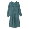 Openwork Wrapover Midi Dress with Long Ruffled Sleeves