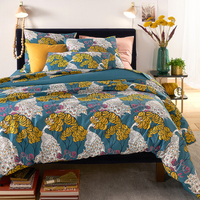Peacock Blue Duvet Cover in Printed Cotton Percale