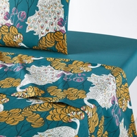 Peacock Blue Flat Sheet in Printed Cotton Percale
