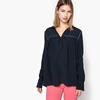 Plain Long-Sleeved Blouse with Polo Shirt Collar