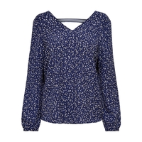 Printed Long-Sleeved V-Neck Blouse