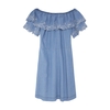 Tati Floral Embroidered Shift Dress with Off-the-Shoulder Neck