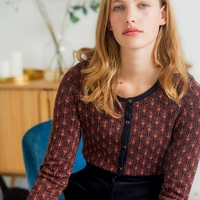 Two-Tone Jacquard Crew Neck Cardigan