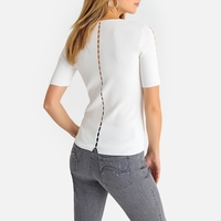 V-Neck Jumper in Fine Openwork Knit