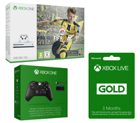 MICROSOFT Xbox One S with FIFA 17,  Controller,  Play & Charge Kit & 3 Months Xbox LIVE Gold Membership - 500 GB,  Gold