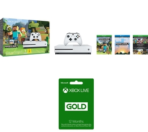 MICROSOFT Xbox One S with Minecraft Favourites & Xbox Live Gold 12 Month Subscription Bundle,  Gold