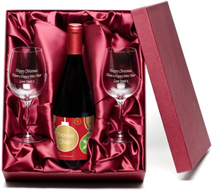 Personalised Red Wine with Engraved Glasses