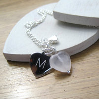 Personalised Rose Quartz Heart Charm Necklace