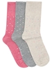 Ladies Gentle Grip cotton rich dot pattern diabetic ankle socks - three pack - Pink