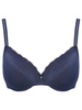 Ladies plain square jacquard pattern underwired padded everyday t-shirt bra - Denim