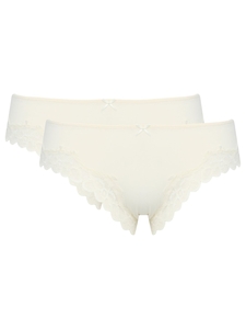 Ladies plain stretch high leg full rear coverage sheer lace trim microfibre briefs - two pack - Ivory
