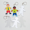 Design your own Keyrings - 6 person shaped keyrings. Each comes with paper inserts to add your own designs. Size 8cm including keychain.