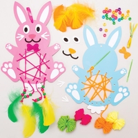 Easter Bunny Dreamcatcher Craft Kits (Pack of 4) 6 Assorted Feather Colours,  4 Assorted Designs