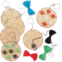 Football Wooden Cross Stitch Keyring Kits (Pack of 5) Sewing & Weaving Craft Kits 5 assorted thread colours - Black,  White,  Red,  Blue & Green