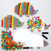 Hedgehog Pom Pom Art Kits (Pack of 5) Art Craft Kits 6 assorted pom pom colours - Orange,  Pink,  Green,  Blue,  Red & Yellow