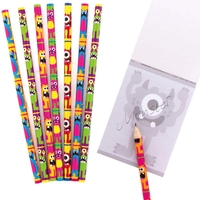 Monster Bunch Pencils (Pack of 12) Halloween Toys 6 assorted colours - Yellow,  Blue,  Purple,  Green,  Pink & Orange
