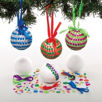 Mosaic Bauble Kits (Pack of 4) Christmas Crafts 4 colourways - Red/Green,  Yellow/Purple,  Blue/Silver & Pink/Green