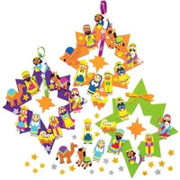 Nativity Foam Wreath Kits (Pack of 3) Christmas Crafts 3 assorted colours - Purple,  Orange & Green