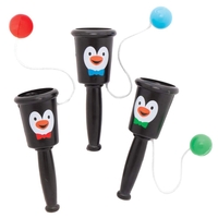 Penguin Catch-a-Ball Games (Pack of 6) Christmas Toys 3 ball colours - Green,  Blue & Red